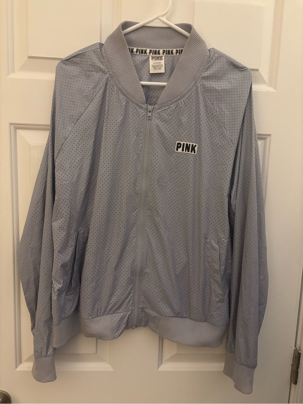 PINK Victoria's Secret Light Gray Perforated Bomber Jacket